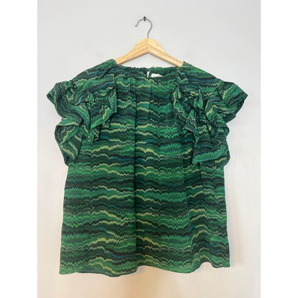 NEW Ulla Johnson Marjorie Layered High Neck Ruffle Sleeve Top Green Peacock - Picture 3 of 7